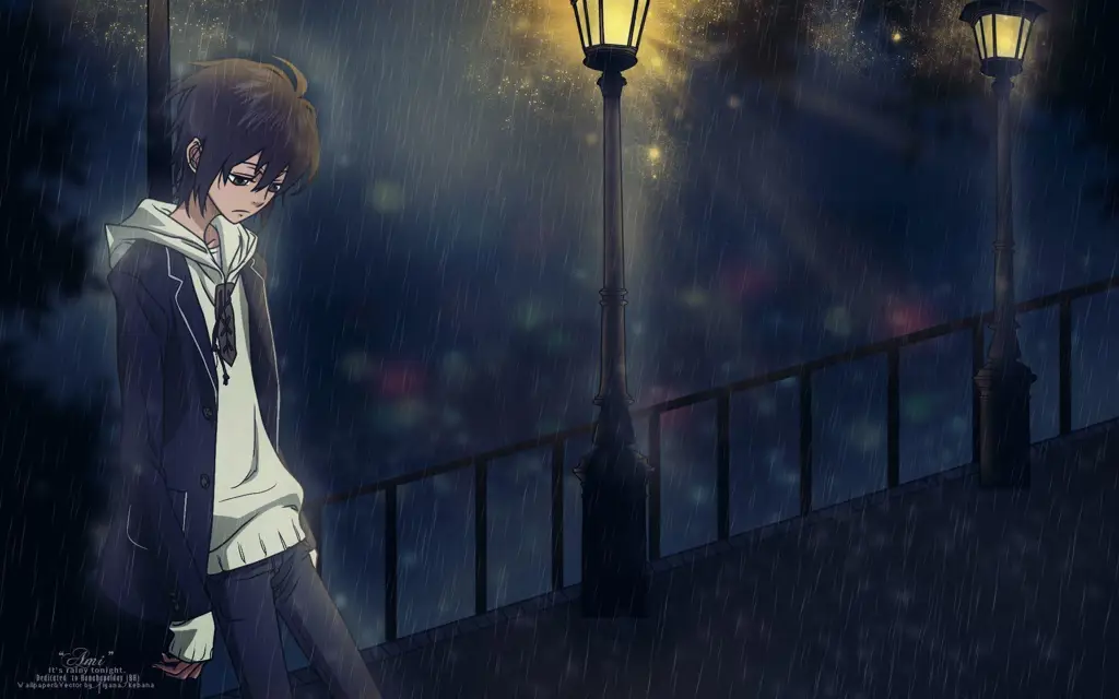 Anak Laki-Laki Anime yang Kesepian Gambar seorang anak laki-laki anime yang sedih sendirian