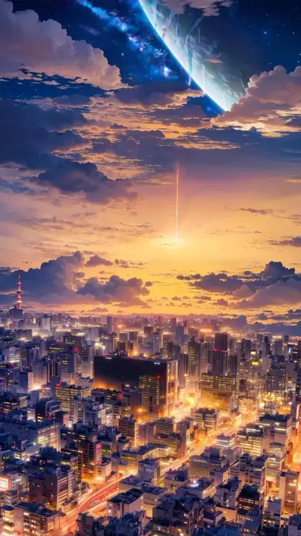 Wallpaper Pemandangan Kota Anime Malam Hari Gambar pemandangan kota anime di malam hari, wallpaper HD