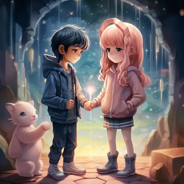 Wallpaper Anime Couple Romantis: Detail yang Menawan Gambar close-up pasangan anime bergandengan tangan